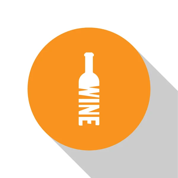 Bouteille blanche de vin icône isolée sur fond blanc. Une bouteille de vin. Bouton rond orange. Design plat. Illustration vectorielle — Image vectorielle