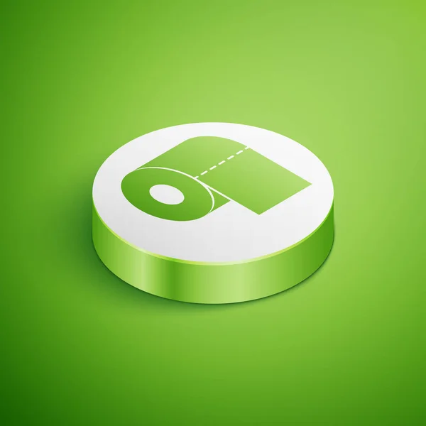 Icono de rollo de papel higiénico isométrico aislado sobre fondo verde. Botón círculo blanco. Ilustración vectorial — Vector de stock