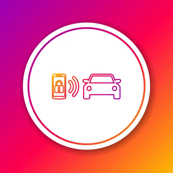 Color Icono de línea del sistema de alarma de coche inteligente aislado en fondo de color. El teléfono inteligente controla la seguridad del coche en el inalámbrico. Círculo botón blanco. Ilustración vectorial — Archivo Imágenes Vectoriales