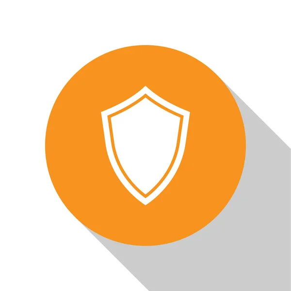 Icona White Shield isolata su sfondo bianco. Segno di guardia. Pulsante cerchio arancione. Design piatto. Illustrazione vettoriale — Vettoriale Stock