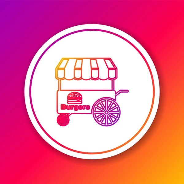 Color Carro de comida callejera rápida con icono de toldo aislado en el fondo de color. Hamburguesa o hamburguesa icono. Quiosco urbano. Círculo botón blanco. Ilustración vectorial — Vector de stock