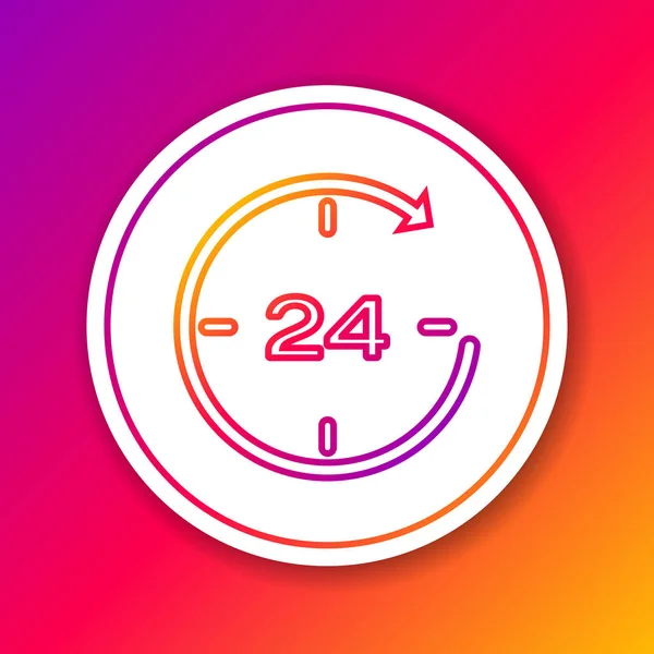 Color Clock 24 hours line icon isolated on color background. All day cyclic icon. 24 hours service symbol. Circle white button. Vector Illustration — Stock Vector