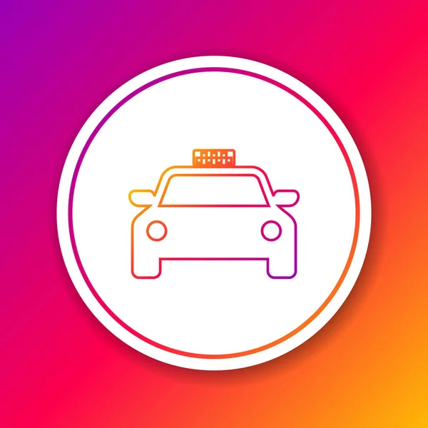 Kleur taxi auto lijn icoon geïsoleerd op kleur achtergrond. Witte cirkel knop. Vector illustratie — Stockvector