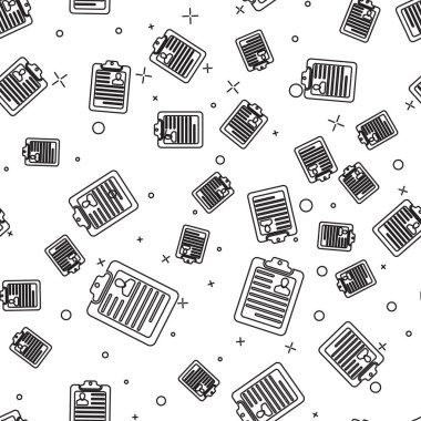 Özgeçmiş simgesi beyaz arka plan üzerinde izole dikişsiz desen ile Siyah Pano. Cv başvurusu. Özgeçmiş, profil fotoğrafı konsepti ile iş başvuru formu. Vektör İllüstrasyonu