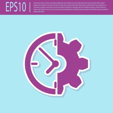 Retro mor Saat ve dişli simgesi turkuaz arka plan üzerinde izole. Zaman Yönetimi sembolü. İş konsepti. Düz tasarım. Vektör İllüstrasyonu