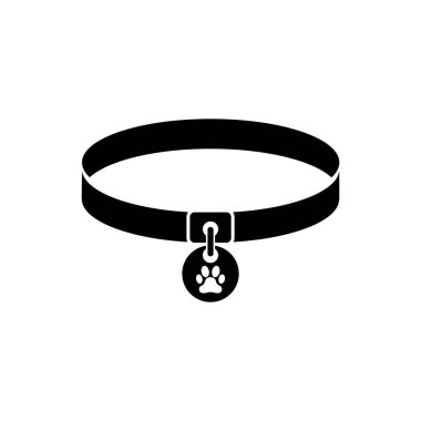 Ad etiketi simgesi yalıtılmış siyah yaka. Evcil hayvanlar için erzak. Köpek ya da kedi pençesi izi. Kedi ve köpek bakımı. Evcil hayvan zincirleri. Vektör İllüstrasyonu