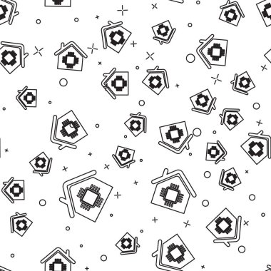 Siyah Smart ev çizgisi simgesi beyaz arka plan üzerinde sorunsuz desen izole. Uzaktan kumanda. Vektör İllüstrasyonu