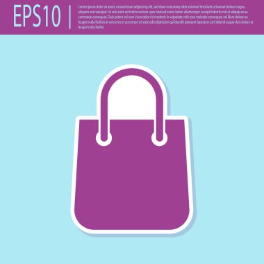 Retro mor Alışveriş çantası simgesi turkuaz arka plan üzerinde izole. Paket işareti. Vektör İllüstrasyonu