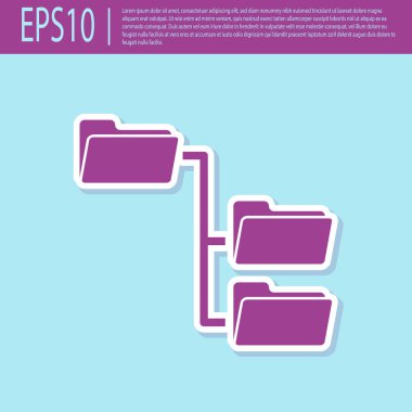 Retro mor Klasör ağacı simgesi turkuaz arka plan üzerinde izole. Bilgisayar ağı dosya klasörü organizasyon yapısı akış şeması. Düz tasarım. Vektör İllüstrasyonu