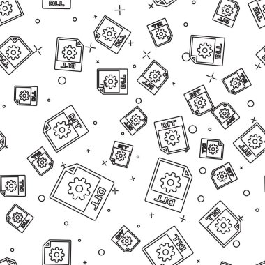 Black Dll dosya belge simgesi. DLL düğme simgesi beyaz arka plan üzerinde izole sorunsuz desen indirin. Dll dosya sembolü. Vektör İllüstrasyonu