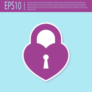 Retro mor Kale turkuaz arka plan üzerinde izole bir kalp simgesi şeklinde. Kilitli Kalp. Aşk sembolü ve anahtar deliği işareti. Vektör İllüstrasyonu