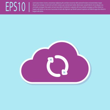 Retro mor Bulut senkronizasyon yenileme simgesi turkuaz arka planda yalıtılmış. Bulut ve oklar. Düz tasarım. Vektör İllüstrasyonu