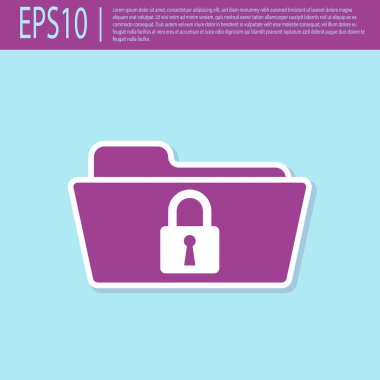 Retro mor Klasör ve kilit simgesi turkuaz arka plan üzerinde izole. Kapalı klasör ve asma kilit. Güvenlik, güvenlik, koruma konsepti. Vektör İllüstrasyonu