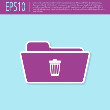 Retro mor Silme klasör simgesi turkuaz arka planda yalıtılmış. Geri dönüşüm kutusu ile klasör. Silme veya hata klasörü. Bilgisayar bilgileri klasörü işaretini kapatın. Düz tasarım. Vektör İllüstrasyonu
