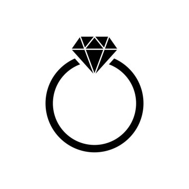 Siyah Elmas nişan yüzüğü simgesi beyaz arka plan üzerinde izole. Vektör İllüstrasyonu