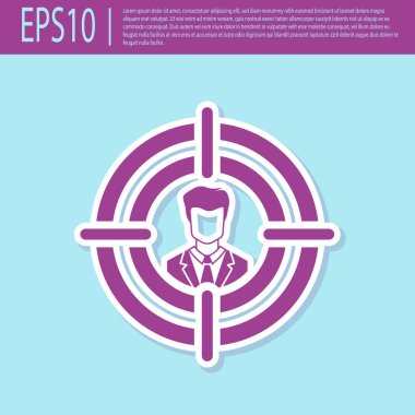 Retro mor Kafa avcılık konsept simgesi turkuaz arka plan üzerinde izole. İş hedefi veya İstihdam işareti. İnsan kaynakları ve iş için işe alım. Düz tasarım. Vektör İllüstrasyonu