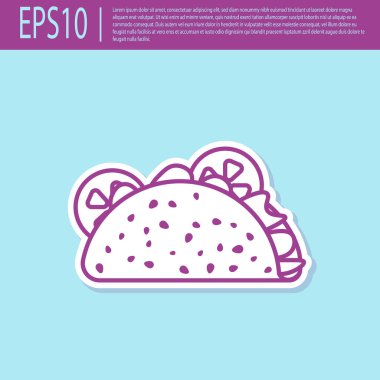 Retro mor Taco tortilla simgesi turkuaz arka plan izole ile. Geleneksel Meksika fast food'u. Vektör İllüstrasyonu