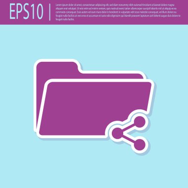Retro mor Paylaş klasör simgesi turkuaz arka planda yalıtılmış. Klasör paylaşımı. Klasör aktarım işareti. Düz tasarım. Vektör İllüstrasyonu
