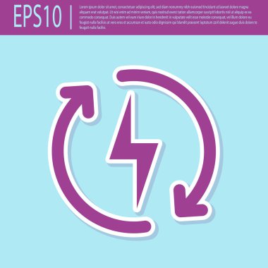 Retro mor Şarj simgesi turkuaz arka plan üzerinde izole. Elektrik enerjisi işareti. Düz tasarım. Vektör İllüstrasyonu