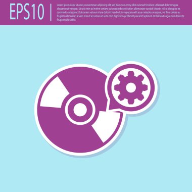 Retro mor Cd veya Dvd disk ve dişli simgesi turkuaz arka plan üzerinde izole. Uygulama, servis konsepti, ayar seçenekleri, bakım, onarım, sabitleme ayarlama. Vektör İllüstrasyonu