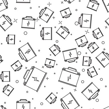 Siyah Araba akü simgesi beyaz arka plan üzerinde sorunsuz desen izole. Akümülatör pil enerji gücü ve elektrik akümülatör pil. Yıldırım sembolü. Vektör İllüstrasyonu