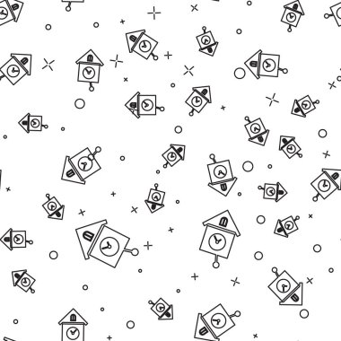 Siyah Retro duvar saat simgesi beyaz arka plan üzerinde dikişsiz desen izole. Guguklu saat işareti. Antika sarkaçlı saat. Vektör İllüstrasyonu