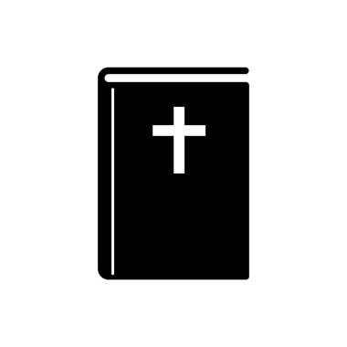 Siyah Kutsal İncil kitap simgesi beyaz arka plan üzerinde izole. Vektör İllüstrasyonu