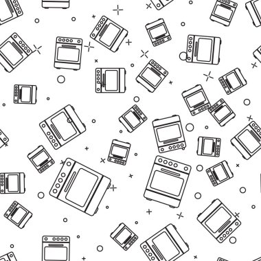 Siyah Fırın simgesi beyaz arka plan üzerinde izole dikişsiz desen. Soba gazlı fırın işareti. Vektör İllüstrasyonu