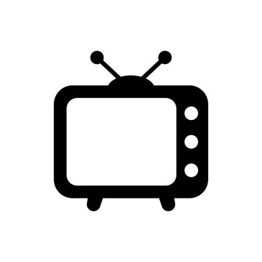 Siyah Tv simgesi beyaz arka planda yalıtılmış. Televizyon tabelası. Vektör İllüstrasyonu