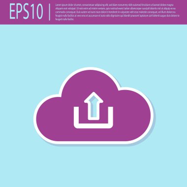 Retro mor Bulut yükleme simgesi turkuaz arka planda izole. Düz tasarım. Vektör İllüstrasyonu