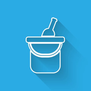 Uzun gölge ile izole bir buz kovası simgesi şarap Beyaz Şişe. Vektör İllüstrasyonu