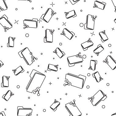 Siyah Paylaşım klasör simgesi beyaz arka planda sorunsuz desen yalıtılmış. Klasör paylaşımı. Klasör aktarım işareti. Vektör İllüstrasyonu