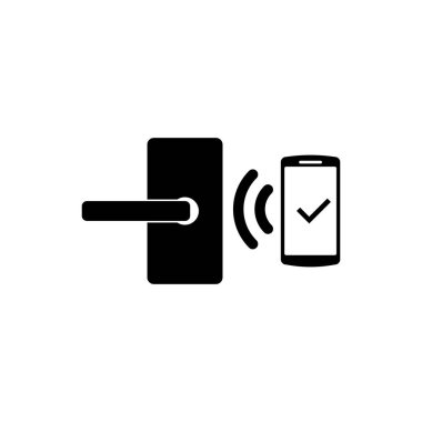 İzole simge kilidini açmak için kablosuz teknoloji ile Siyah Dijital kapı kilidi. Kapı kolu işareti. Kavramın güvenlik akıllı ev. Vektör İllüstrasyonu