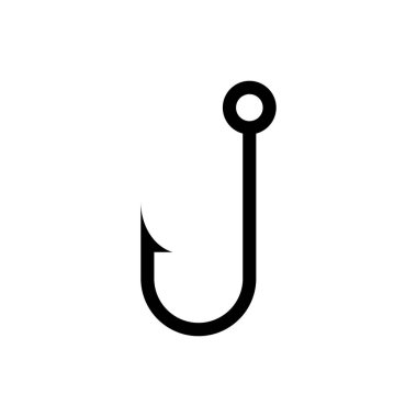 Siyah Olta kancası simgesi beyaz arka planda izole edilmiştir. Vektör İllüstrasyonu