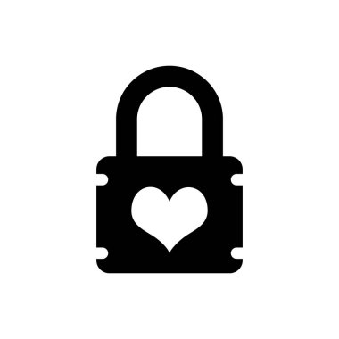Kalp simgesi izole siyah Asma Kilit. Kilitli Kalp. Aşk sembolü ve anahtar deliği işareti. Vektör İllüstrasyonu