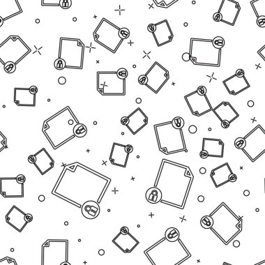 Siyah Belge ve kilit simgesi beyaz arka plan üzerinde sorunsuz desen izole. Dosya biçimi ve asma kilit. Güvenlik, güvenlik, koruma konsepti. Vektör İllüstrasyonu