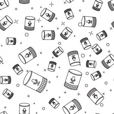 Siyah Ses asistanı simgesi beyaz arka plan üzerinde sorunsuz desen izole. Ses kontrolü kullanıcı arayüzü akıllı hoparlör. Vektör İllüstrasyonu