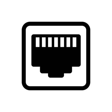 Black Network bağlantı noktası - kablo soketi simgesi yalıtılmış. Lan, ethernet bağlantı noktası işareti. Yerel alan bağlayıcı simgesi. Vektör İllüstrasyonu
