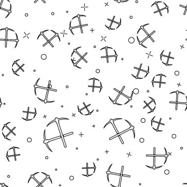 Siyah Çapraz kazma simgesi beyaz arka plan üzerinde sorunsuz desen izole. Blockchain teknolojisi, kripto para madenciliği, bitcoin, altcoins, dijital para piyasası. Vektör İllüstrasyonu