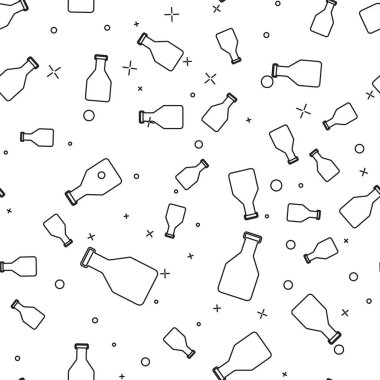 Siyah Ketçap şişe serisi simgesi beyaz arka plan üzerinde sorunsuz desen izole. Vektör İllüstrasyonu