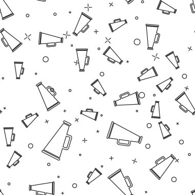 Siyah Megafon simgesi beyaz arka plan üzerinde sorunsuz desen izole. Vektör İllüstrasyonu