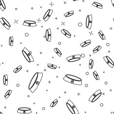 Beyaz arka plan üzerinde izole dikişsiz desen kedi veya köpek simgesi için Siyah Pet gıda kase. Köpek ya da kedi pençesi izi. Vektör İllüstrasyonu