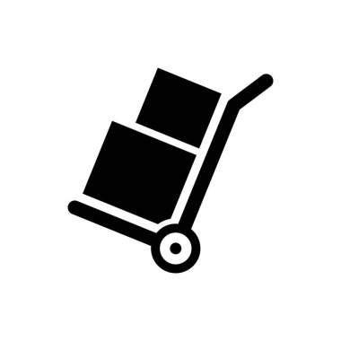 Siyah El kamyon ve kutular simgesi beyaz arka plan üzerinde izole. Dolly sembolü. Vektör İllüstrasyonu