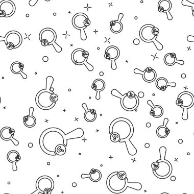 Siyah Bilinmeyen arama simgesi beyaz arkaplanda izole edilmiş kusursuz desen. Büyüteç ve soru işareti. Vektör İllüstrasyonu