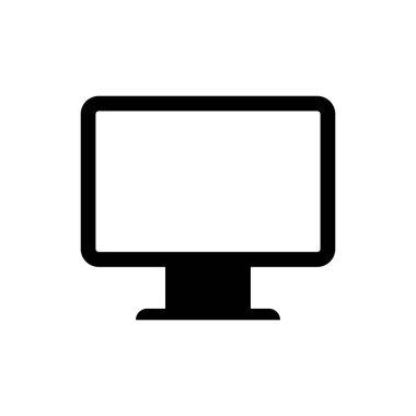 Siyah Bilgisayar ekran simgesi beyaz arkaplanda izole edildi. Elektronik cihaz. Ön manzara. Vektör İllüstrasyonu