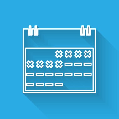 Beyaz Takvim simgesi uzun gölge ile yalıtılmış. Vektör İllüstrasyonu