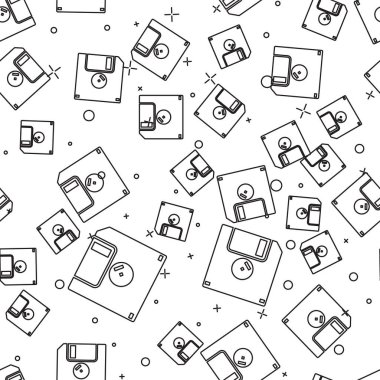 Bilgisayar veri depolama simgesi için siyah Disket diskbeyaz arka plan üzerinde sorunsuz desen izole. Disket işareti. Vektör İllüstrasyonu