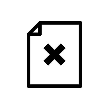 Siyah Sil dosya belge simgesi beyaz arka planda yalıtılmış. Reddedilen belge simgesi. Kağıt üzerinde çapraz. Vektör İllüstrasyonu