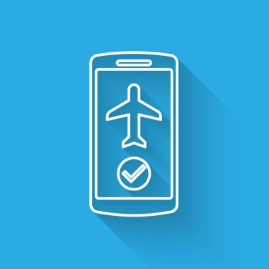 Uzun gölge ile izole cep telefonu hattı simgesinde Beyaz Uçuş modu. Uçak veya uçak uçuş çevrimdışı modu yolcu yönetmeliği havayolu . Vektör İllüstrasyonu