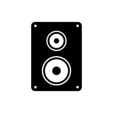 Beyaz arka planda yalıtılmış siyah Stereo hoparlör simgesi. Ses sistemi hoparlörleri. Müzik simgesi. Müzik sütun hoparlör bas ekipmanları. Vektör İllüstrasyonu